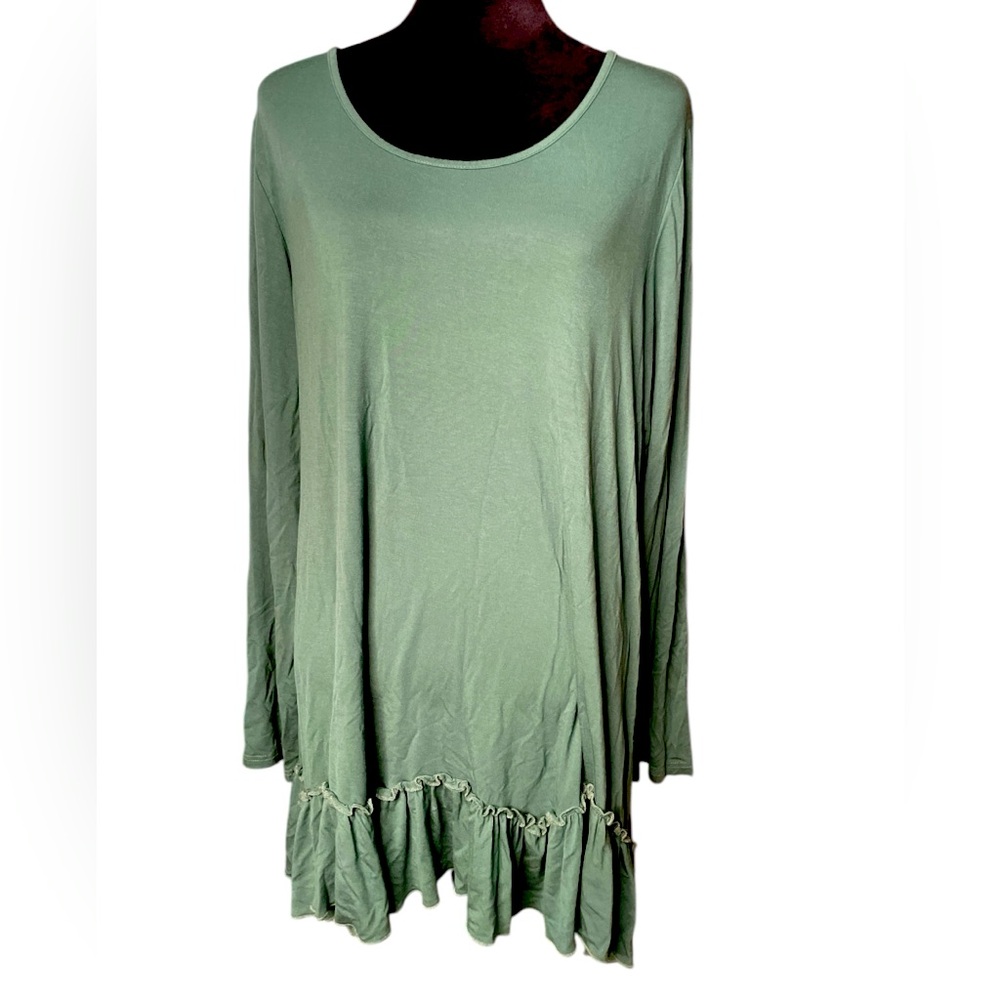 Urban Coco Green Long Sleeve Ruffle Edged Tunic Top